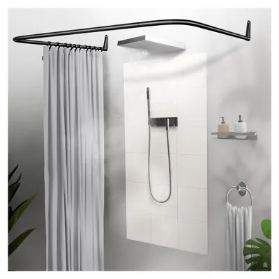 Produktbild von Winkelstange Dusche 85x95x85 cm, Duschvorhang Winkelstange, Wandmontage ohne Deckenbefestigung, Schwarz pulverbeschichteter Stahl, 100 % rostfrei