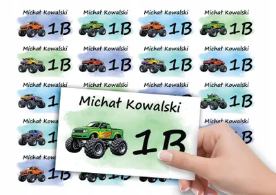 Image de AUTOCOLLANTS PRÉNOM CAHIER 20 pcs - Voitures MONSTER TRUCK