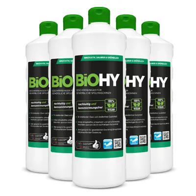 Produktbild von BiOHY Geschirrreiniger, Geschirrspülerreiniger,Spülmaschinenreiniger, -Konzentrat – 6er Pack (6 x 1 Liter Flasche)