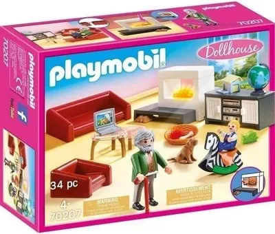 Produktbild von PLAYMOBIL Wohnzimmer mit Kamin, Traditionelles Haus, 36 Teile, Ab 4 Jahren, Inklusive Figur & Zubehör