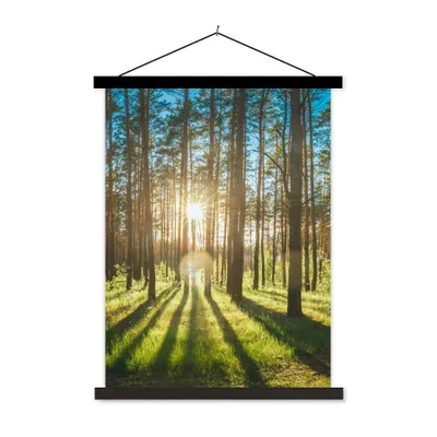 Produktbild von MuchoWow® Textilposter Sonne - Bäume - Landschaft - Gras 90x120 cm mit schwarzem Rahmen - Dekoration