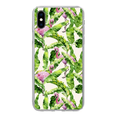 Produktbild von MuchoWow® Handyhülle Schutzhülle Hülle für iPhone Xs Flamingo - Blätter - Muster Silikon Softcase Handy Hülle - Handytasche