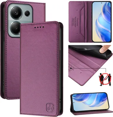 Produktbild von Lederhülle für Xiaomi Poco M6 Pro 4G/Redmi Note 13 Pro 4G Hülle Flip Brieftasche Kartenfächern Ständer Schutzhülle Lila