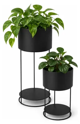 Produktbild von Pflanzenstander / Pflanzgefaserhohungsset - schwarz - Metall - 57 cm - 2 Ebenen Blumentopfe