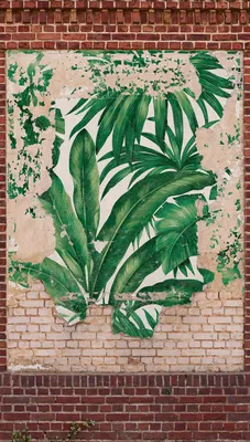 Produktbild von Fototapete Vlies 39245-2 The Wall II Backsteinwand Palme Grün 3-tlg. 159 x 280 cm