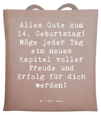 Produktbild von Mr. & Mrs. Panda Jutebeutel Spruch 14. Geburtstag - Braun Pastell - Geschenk, Meilenstein, Alter, Tote Bag, Feiern, Shopping Tasche, Geburtstagsfeier, Erinnerungen