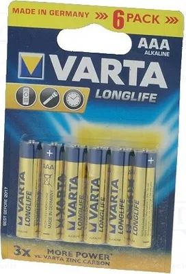 Immagine prodotto di 1 confezione di batterie: alcaline. Numero di batterie: 6. Batterie da 1,5V, tipo AAA
