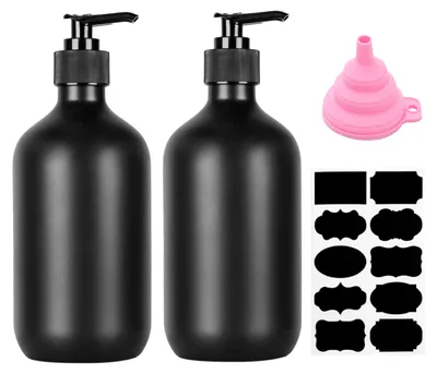 Produktbild von 500-ml-Seifenspender, nachfüllbare Shampooflaschen, Spülmittelspender, leere Pumpflaschen für Duschgel, Lotionen und Shampoos in Küche und Bad, mit Trichter und Etiketten (matt schwarz) (schwarz)