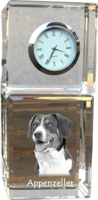 Produktbild von Appenzeller Sennenhund, Appenzellerhund - Kristalluhr mit Foto, Hundebild im Kristall, personalisierte Schreibtischuhr von Art-Dog.