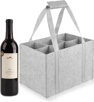 Produktbild von Flaschentasche für 6 Flaschen, geeignet für 1,5-Liter-Flaschen, aus Filz, ideal für Partys, Picknicks und Ausflüge, robust und leicht zu transportieren, 18 x 18 x 29 cm