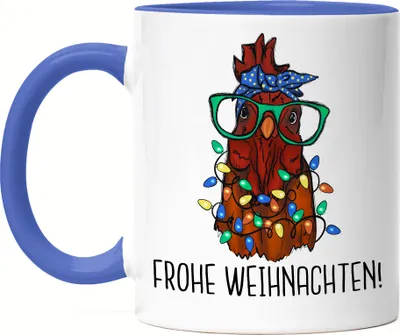 Produktbild von Frohe Weihnachten Tasse Blau Truthahn Weihnachtsdekoration Lichterketten Merry Christmas Weihnachtsessen