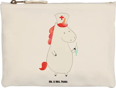 Produktbild von Mr. & Mrs. Panda Schlampermäppchen Einhorn Krankenschwester Größe M - Weiß - Geschenk, Etui, Kulturbeutel, Krankenhaus, Kosmetiktasche, Ärztin, Krankenpfleger, Unicorn