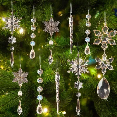 Produktbild von 18 Stück Kristall Sonnenfänger, Eiszapfen Schneeflocken Weihnachtsdeko Transparentes Acryl Christbaumschmuck Weihnachtsanhänger Dekoration