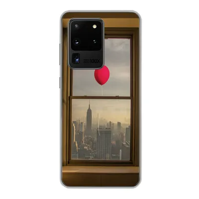 Produktbild von MuchoWow® Handyhülle Schutzhülle Hülle für Samsung Galaxy S20 Ultra Roter Ballon fliegt an Fenster in New York vorbei Silikon Softcase Handy Hülle - Karteninhaber
