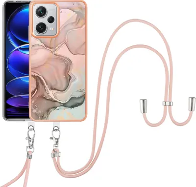Produktbild von Redmi Note 12 Pro+ Handykette Hülle, Muster TPU Bumper Schutzhülle mit verstellbarem Tragegurt für Xiaomi Redmi Note 12 Pro+ Crème