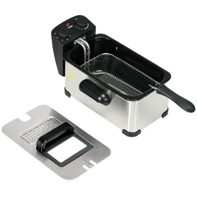 FORSMANO 3L Edelstahl Friteuse, Abnehmbarer Ölbehälter, Timer & Temperaturregelung, Sichtfenster, 2000W,  für Pommes, Hähnchen, Donuts und Silber