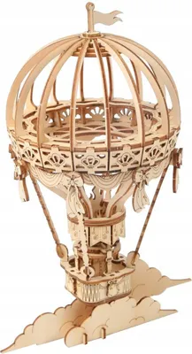 A 3D wooden model of a hot air balloon.