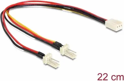 Produktbild von DeLOCK 89343, Molex (3-pin), 2 x Molex (3-pin), 0,22 m, Buchse, Stecker, Mehrfarbig
