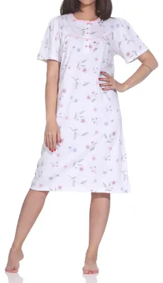 Produktbild von Normann Damen Nachthemd kurzarm – Romantisches Floral-Design mit Knopfleiste am Hals ; rosa , 40