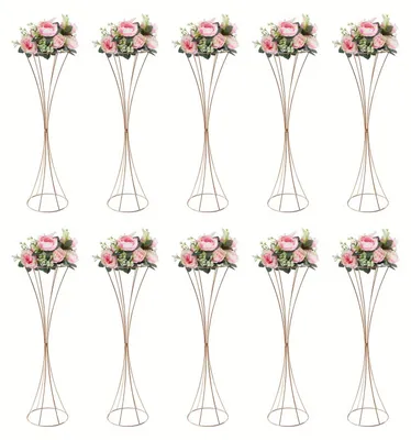 Image de Vases Trompette Dorés - Ensemble de vases dorés - Vases à fleurs - Vases décoratifs - Vases modernes - Lot de 10