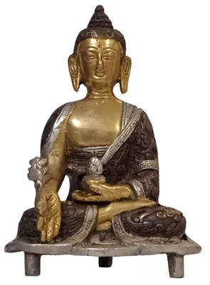 Buddha-Figur aus Messing, Kupfer-Silber-Finish, 15 cm