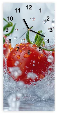 Produktbild von Wanduhr aus Glas mit Motiv Wassertomaten- 30 x 60 cm - inkl. Aufhängesystem