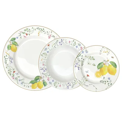 Produktbild von 18tlg. Tafelservice FLEURS ET CITRONS Zitronen weiß gelb aus Porzellan Easy Life