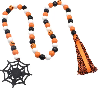 Produktbild von Halloween Holzperlengirlande, 39,8" Spinnennetzgirlande mit Quaste, Rustikales Bauernhaus Natur Herbst String Hängende Wanddekoration
