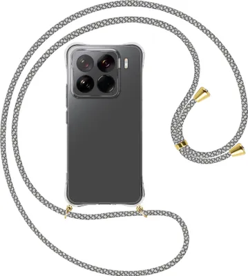 Produktbild von Handykette Backcover-Schutzhülle mit Band (Metall goldfarben) für Xiaomi 15 Pro 5G - weiß/grau kariert