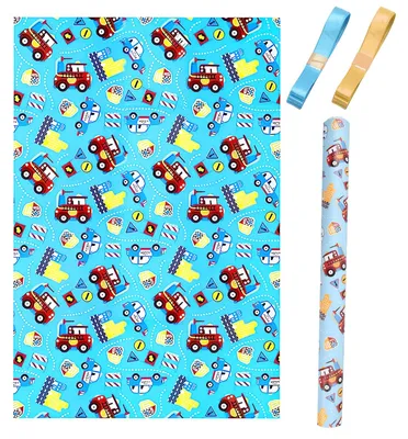 Productafbeelding van Set cadeaupapier 51x75cm blauw met 2 rollen lint goud en luchtblauw
