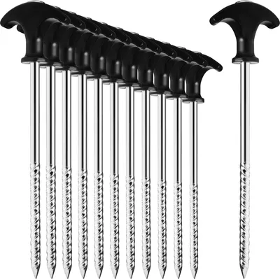 Produktbild von com-four® 12x Zelt-Heringe aus Stahl - robuste Erdnägel mit Gewinde für Camping und Outdoor - ideal für normalen und harten Boden mit T-Griff