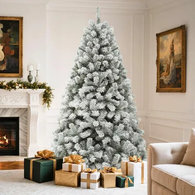 Productafbeelding van Kunstkerstboom met sneeuw - Ca - 880 takken - Dennenboom met klapsysteemframe en opvouwbare metalen - Kantoor - Winkels