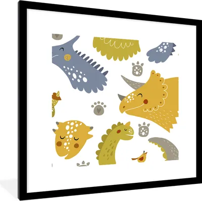 Produktbild von MuchoWow® Gerahmtes Poster Dinosaurier - Schnittmuster - Jungen - Dino - Kinder 40x40 cm - Poster mit Schwarzem Bilderrahmen Wandposter Rahmen Foto Bilder - Poster - Plakat im Rahmen