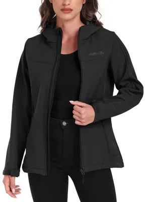 Produktbild von ATLASLAVA Softshelljacke Damen Wasserdichte Übergangsjacke Atmungsaktive Regenjacke Winddichte Jacke Gefüttert Kapuze für Outdoor, XXL, Schwarz