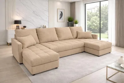 Produktbild von Aurelia U Wohnlandschaft – Ecksofa in U-Form mit Schlaffunktion, Bettkasten & Kissen