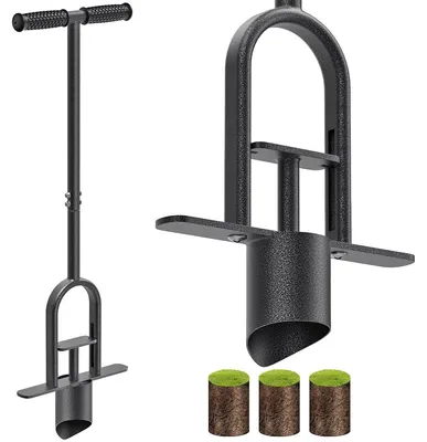 Produktbild von Rasensodenstecher aus Stahl mit langem Stiel, Rasenstecher mit Fußtritt, ideal für Rasenreparatur, Blumenzwiebeln & Pflanzen