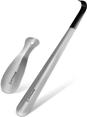 Image de ZOMAKE Chausse-pied en métal Set de 2 pièces 42cm Shoe Horn Douille en caoutchouc 19cm Support mural Argent