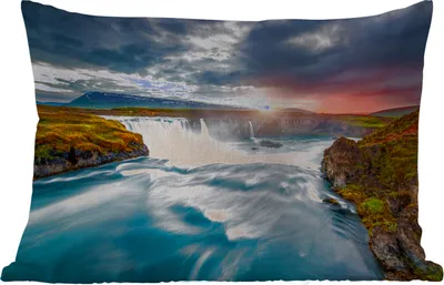 Produktbild von MuchoWow® Outdoor Kissen - Wasserfall - Sonnenuntergang - Natur - Wasser - 50x30 cm - Wetterfest - Lounge Kissen - Sofa kissen - Wohnzimmer Dekoration