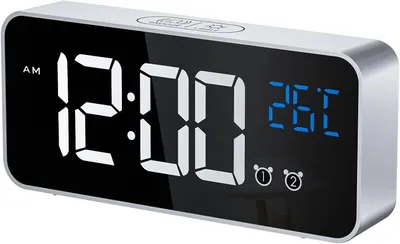 Image de Réveil numérique, double alarme, affichage numérique, alarme avec indication de la température, 4 niveaux de luminosité réglables, fonction snooze, port de chargement USB, format 12/24 heures, 13 mélodies