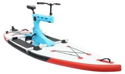 Produktbild von Aufblasbares Wasserfahrrad - Tretboot SUP Board - Aluminiumrahmen - verstellbarer Sitz - 300x105x12 cm - bis 100 kg - weiß