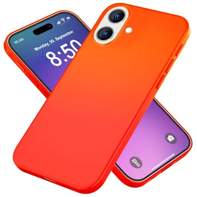 Immagine prodotto di Custodia in silicone NALIA Neon per iPhone 16 – Soft-Touch & Signal-Neon – NEONSHOCK (custodia opaca) – Marchio di Berlino – Arancione