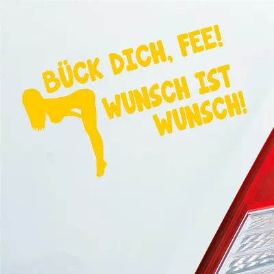 Produktbild von Auto Aufkleber Bück dich, Fee! Wunsch ist Wunsch! Girl Car Motorrad 18x10 cm Gelb Sticker Heckscheibenaufkleber