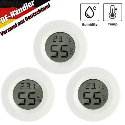 Produktbild von 3x Digital Thermo-Hygrometer Thermometer Luftfeuchtigkeit Temperaturmessgerät Weiß