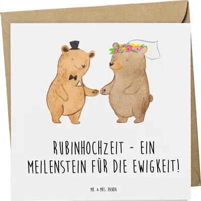 Produktbild von Mr. & Mrs. Panda Grußkarte 40. Hochzeitstag Rubinhochzeit - Weiß - Geschenk, doppelkarte, romantische Sprüche, Meilenstein, Heiraten, Glückwunschkarte, anlasskarte, Liebe