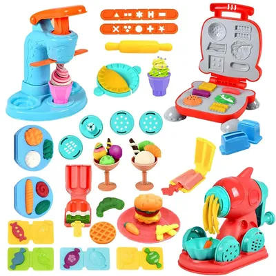Produktbild von Knete Set für Kinder mit Eismaschine, Nudelmaschine und Burgermaschine. Kreatives Spielzeug für fantasievolles Spielen, ab 3 Jahren, tolles Geschenk.