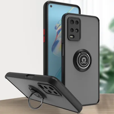 Produktbild von OPPO A54 4G Hülle, Ring Halter Ständer Matte Transluzent TPU Rahmen Stoßfest Schutzhülle für OPPO A54 4G Dunkelgrau
