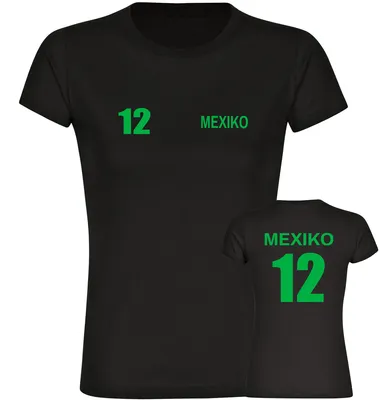 Produktbild von multifanshop Damen T-Shirt - Mexiko - Trikot Nummer 12, schwarz, Größe M