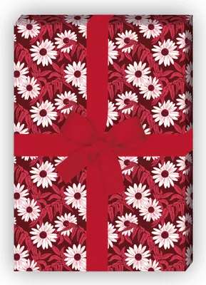 Produktbild von Vintage Margeriten Geschenkpapier mit Gänseblümchen Blumenranken, rot  - G11581, 32 x 48cm