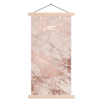 Produktbild von MuchoWow® Textilposter Marmor - Rosa - Luxus - Marmoroptik - Glitzer - Design 60x120 cm mit holzfarbenen Rahmen - Holz