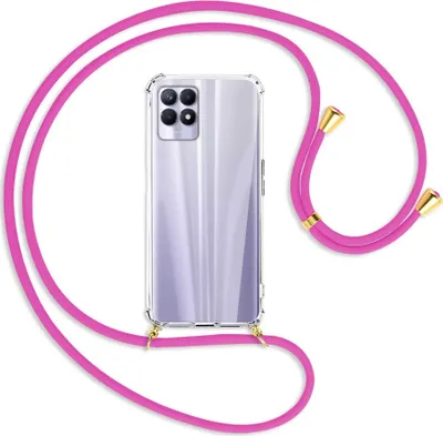 Produktbild von Handykette Backcover-Schutzhülle mit Band (Metall goldfarben) für Realme 8i - hot pink